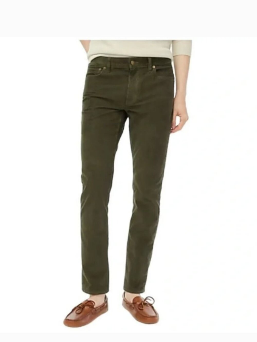 J Crew Men's Classic Stretch Cotton Blend Corduroy Slim Pant Olive Green W28/L32